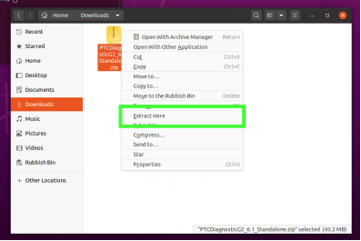 File manager context menu Extract Here on the DiagnosticG2 zip