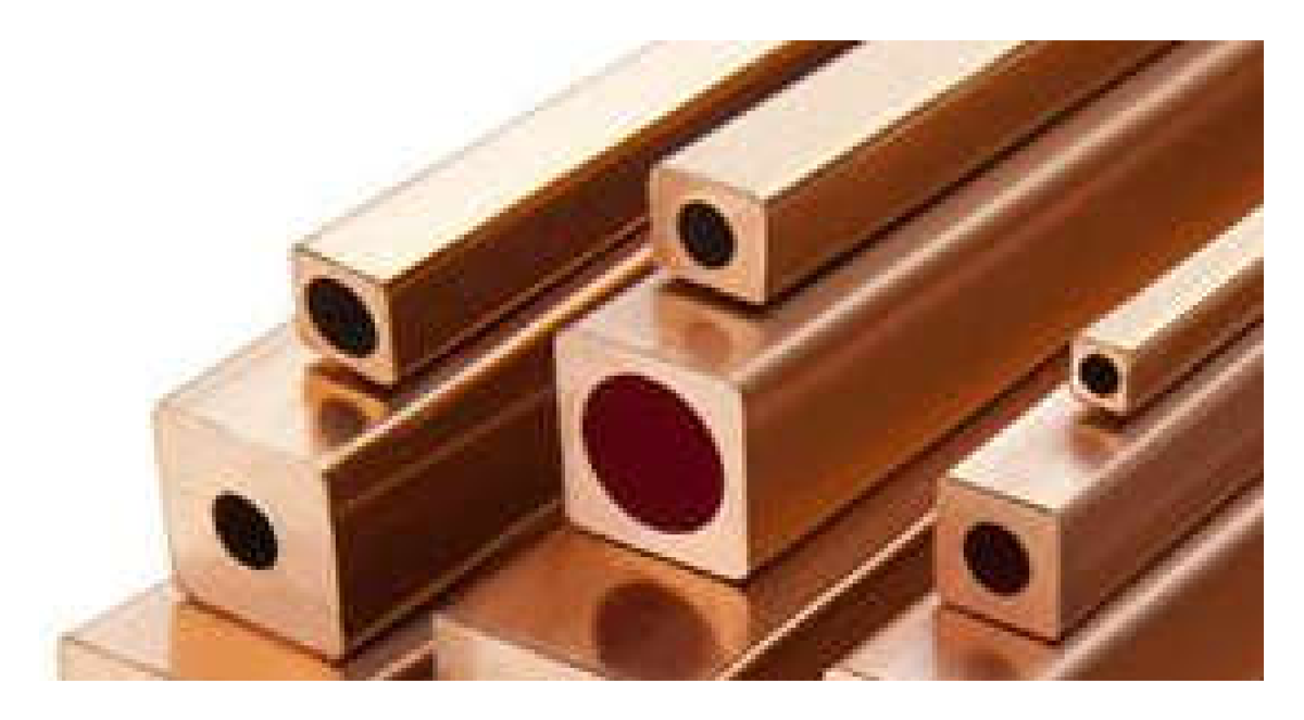 Hollow square copper conductors with circular coolant bore for water-cooled magnet coils